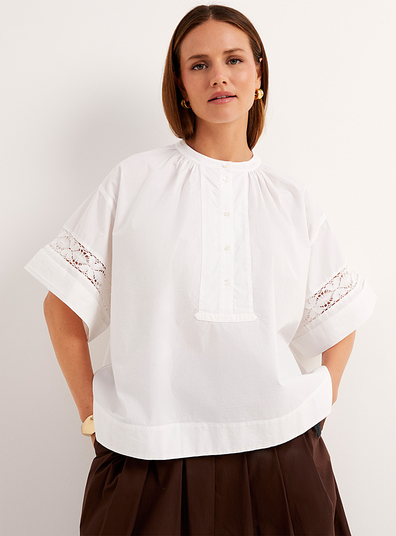 Soeur White Albane lace edging loose blouse for women