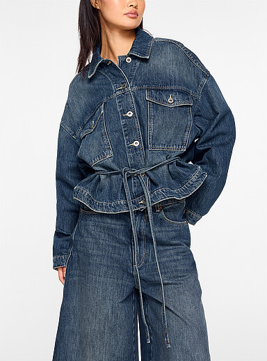 Soeur Blue Lys belted faded blue jean jacket for women