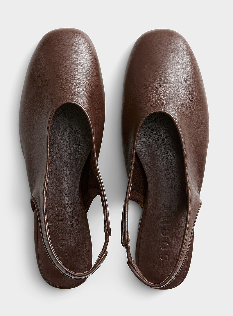 Soeur: La ballerine &agrave; bride cuir chocolat Emmett Femme Brun noisette pour femme