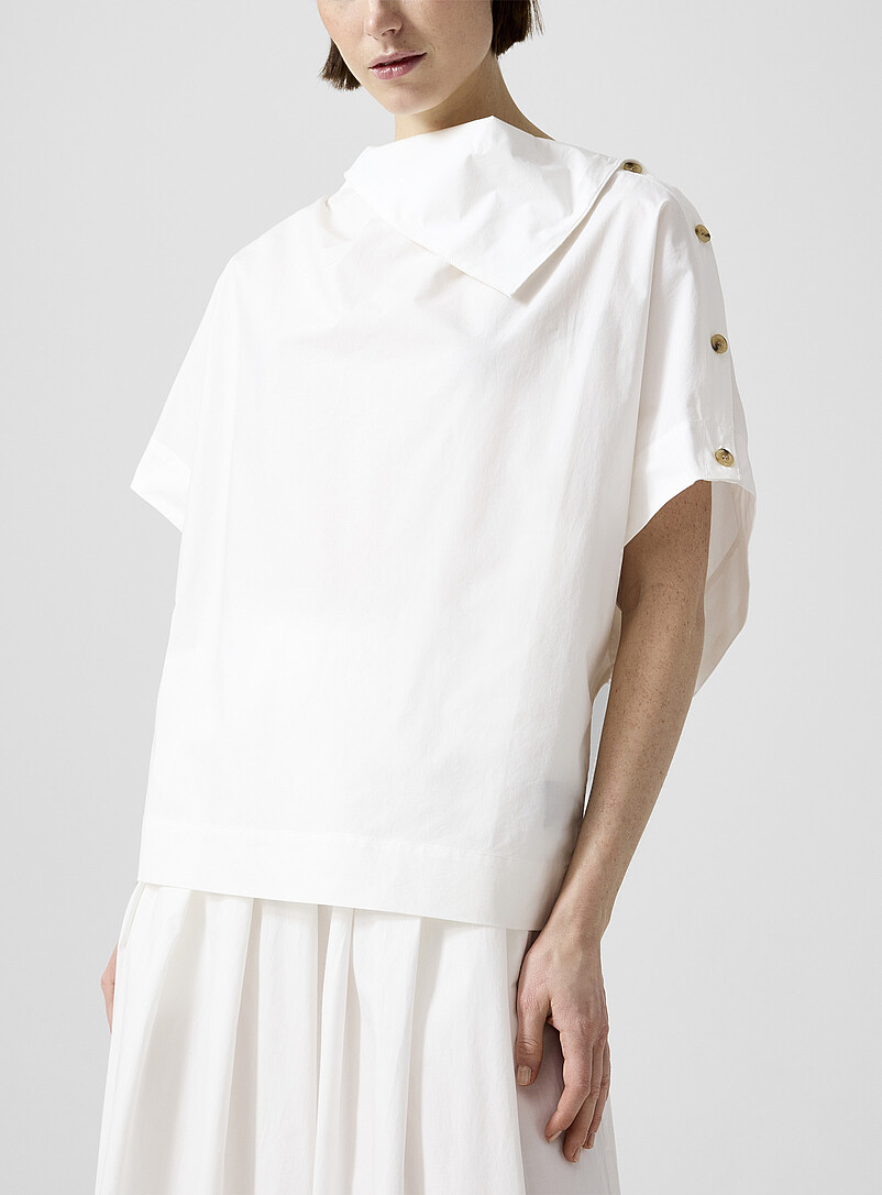 Draped-point collar loose poplin blouse product image 2
