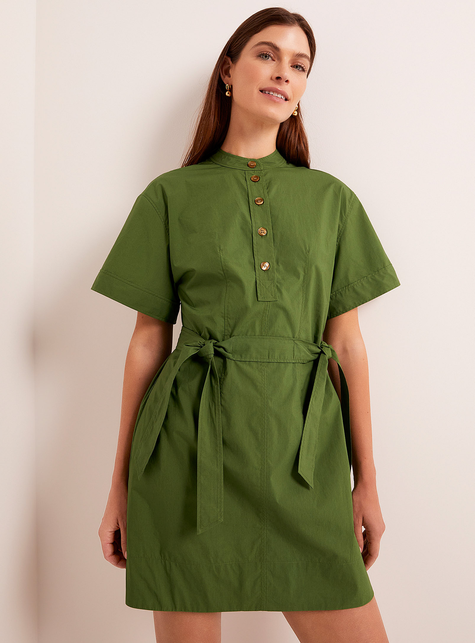 Soeur - Women's Wanda green poplin belted dress