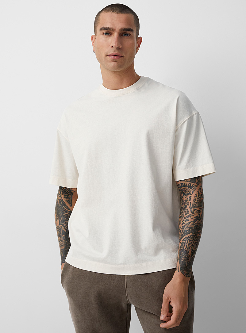 Le 31 Ecru/Linen Raw jersey T-shirt for men