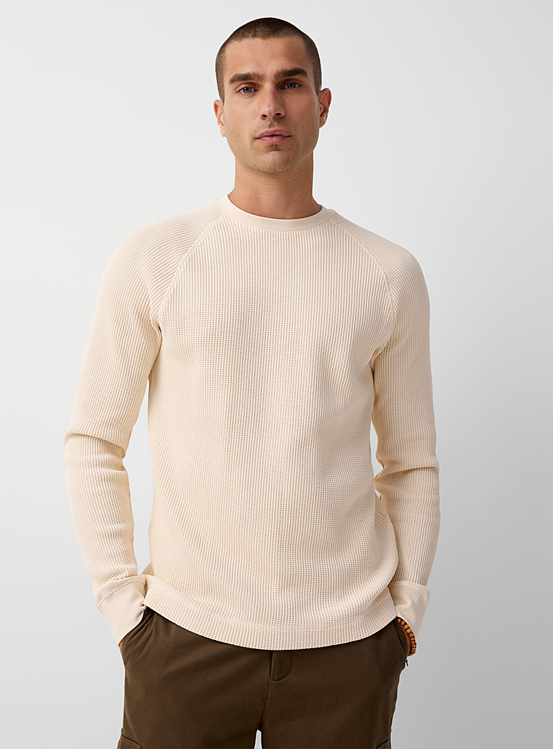 Le 31 Ecru/Linen Waffle-knit raglan sweater for men