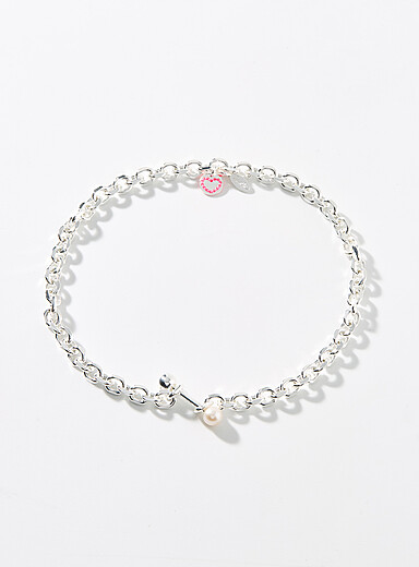 Two-ball post closure silver necklace