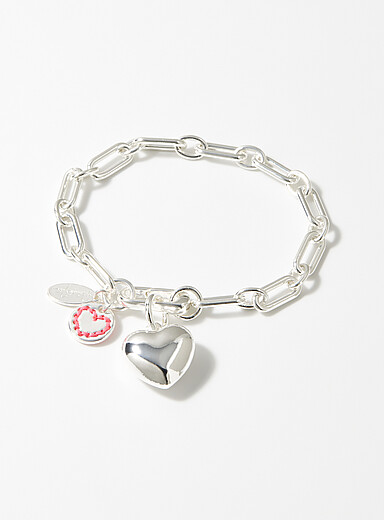 Le bracelet mailles trombone c&oelig;ur argent&eacute;