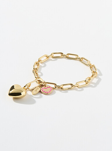 Gold heart paperclip link bracelet