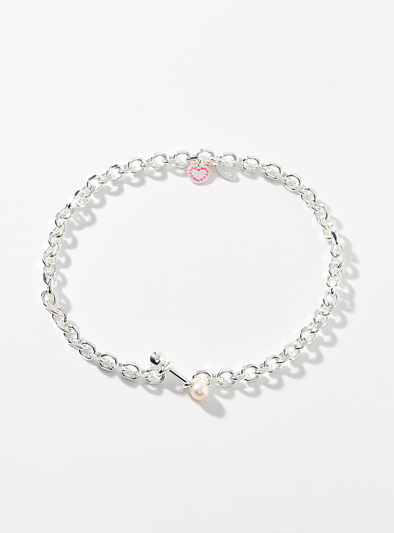 Two-ball post closure silver necklace product image (primary)