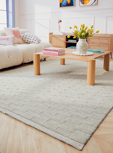 Mark Krebs Light green Textured tiles artisanal rug See available sizes