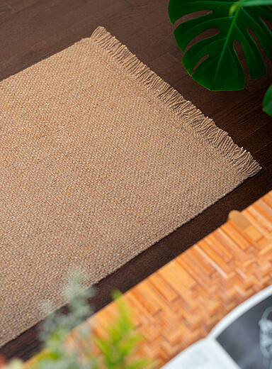 Mark Krebs Taupe Speckled basket-weave handmade hallway rug 80 x 275 cm