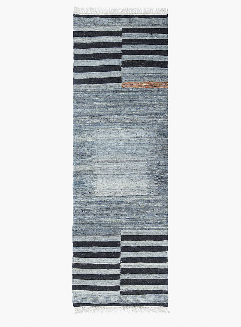 Grey stripes artisanal hallway runner 70 x 215 cm product image (primary)