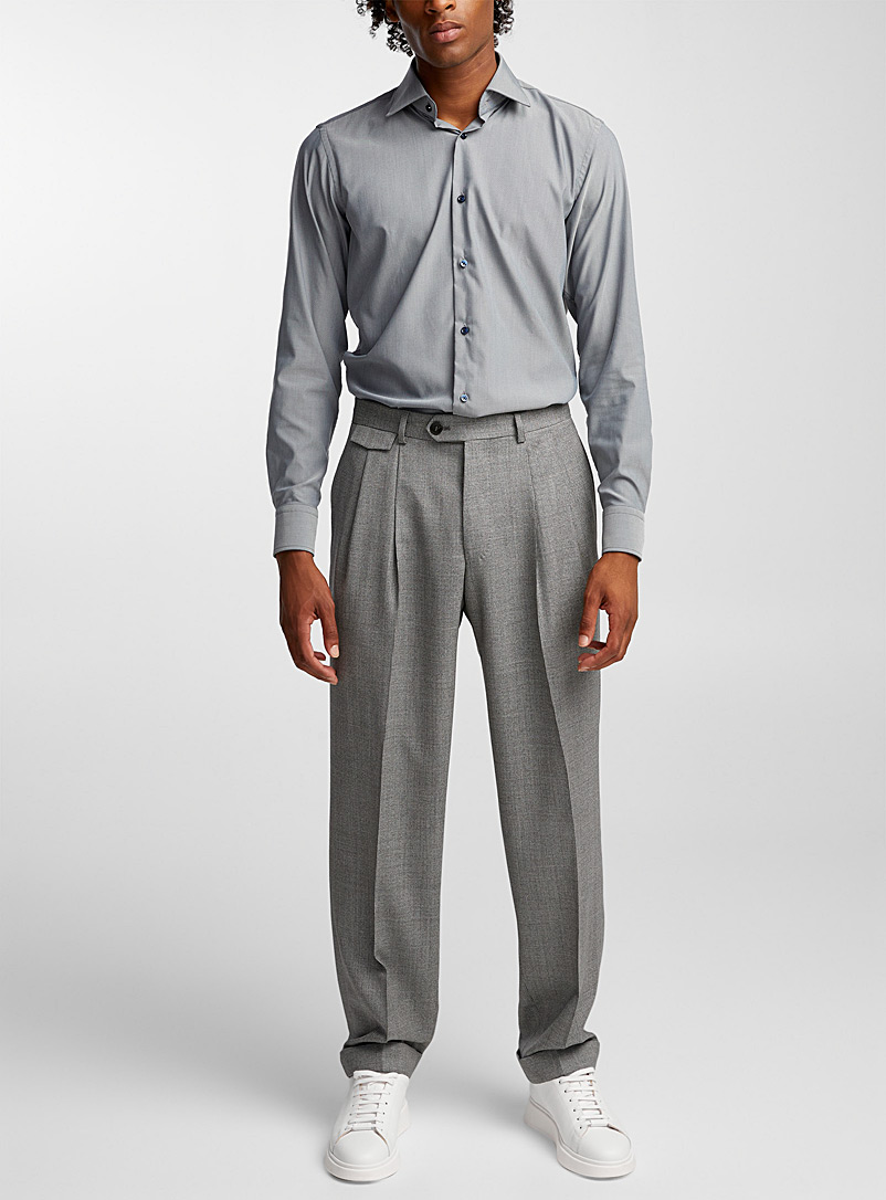 BOSS Grey Cuffed mini-checkers pant for men