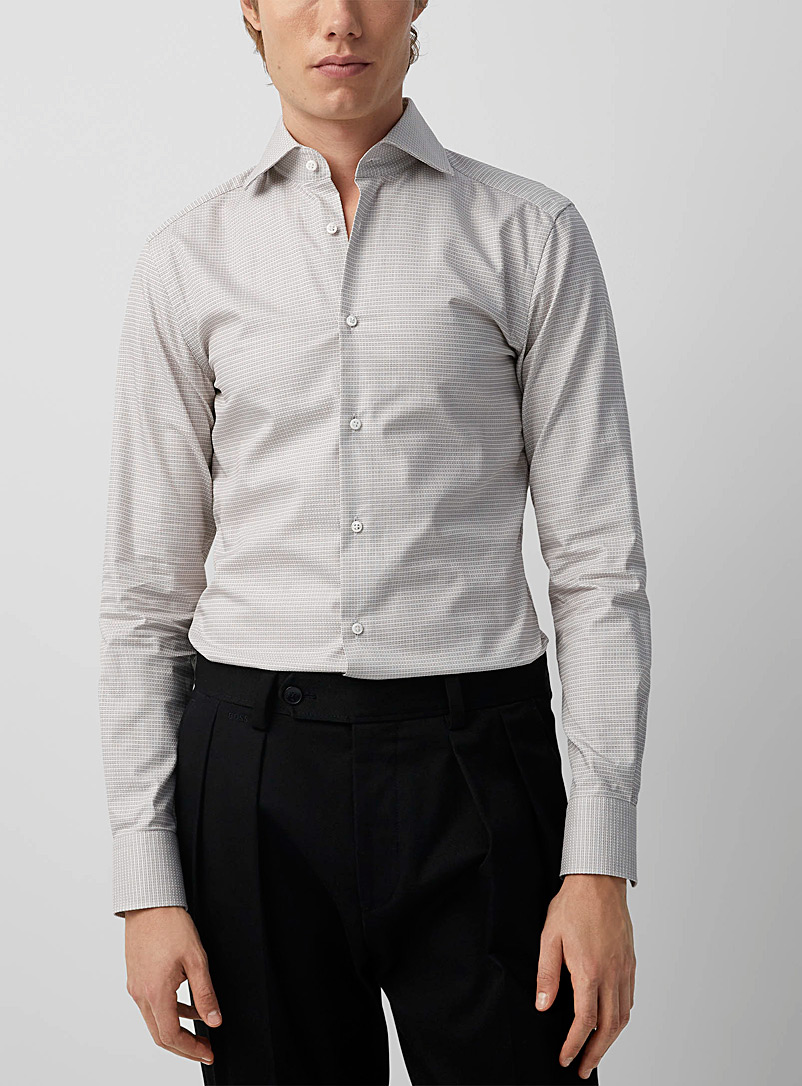 BOSS Cream Beige Mini-pattern jacquard shirt for men