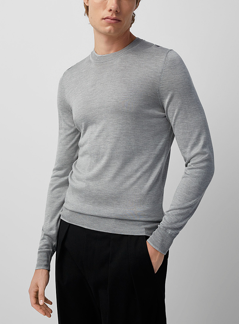 BOSS Grey Pure silk grey sweater for men