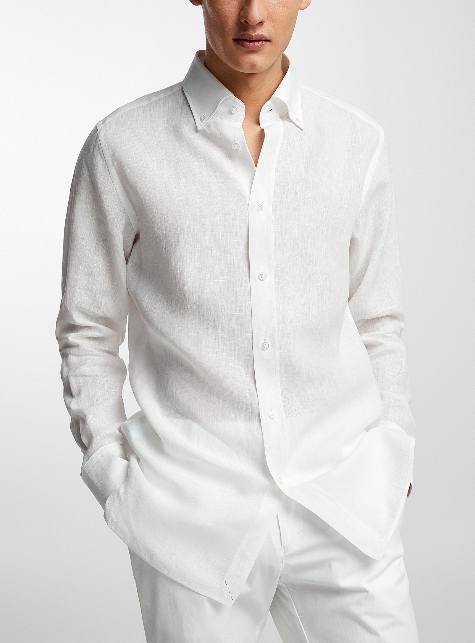 Shop Hugo Boss 100% Linen White Shirt
