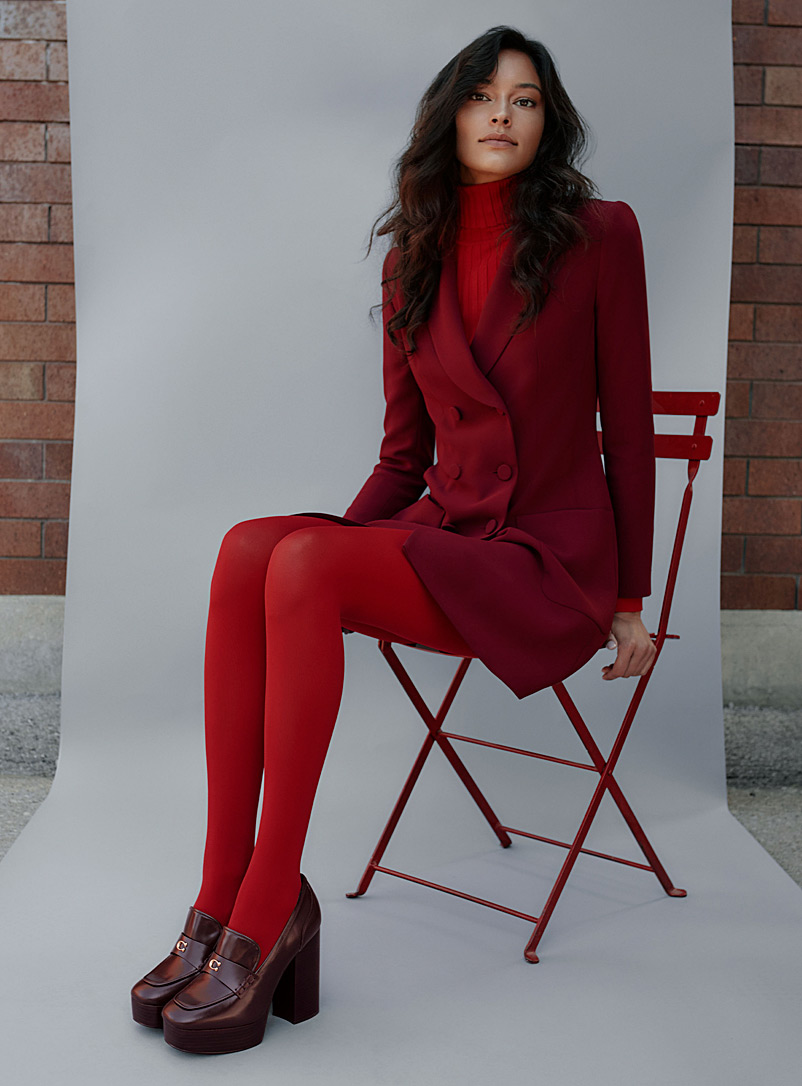 Simons Red Recycled nylon solid tights for women