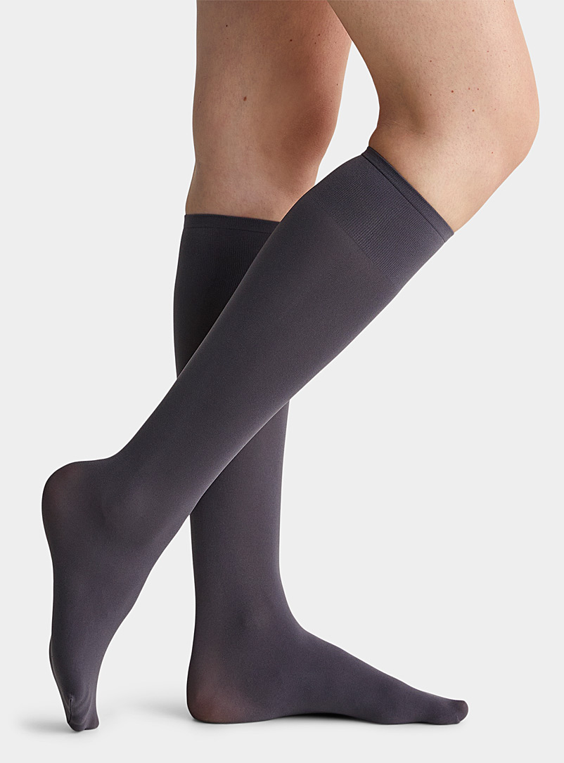 Simons Charcoal Recycled nylon solid knee-highs for women