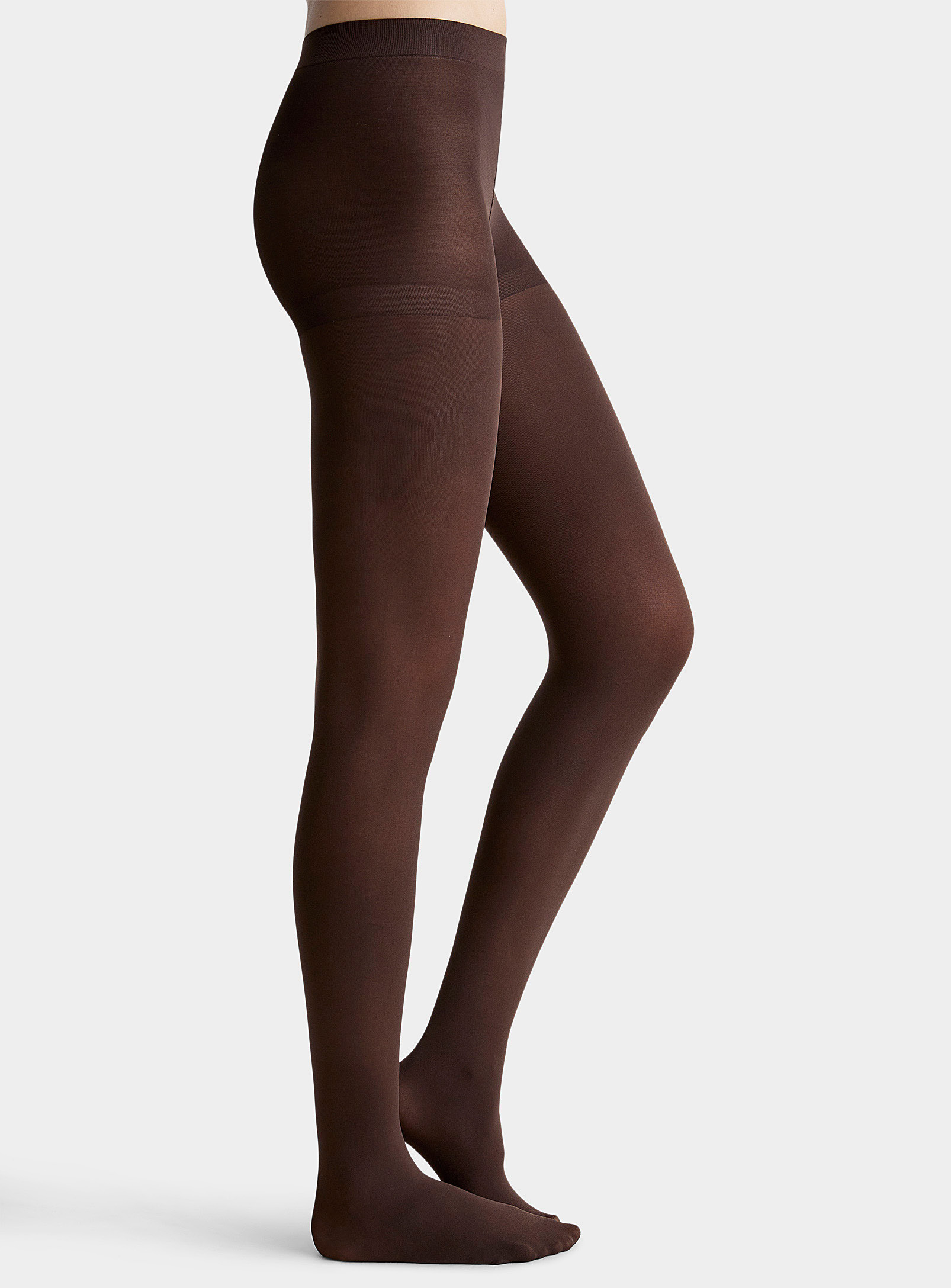 Simon's Solid Built-in Support Tights In Dark Brown