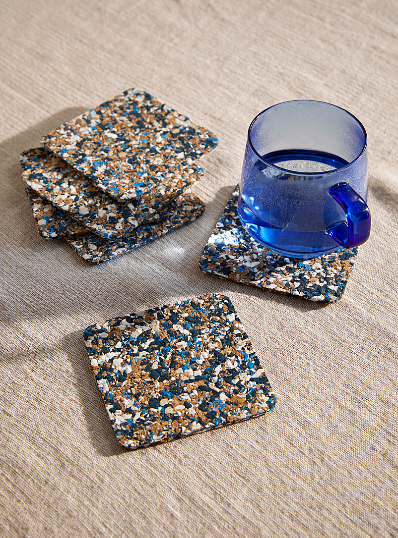 Simons Maison Blue Terrazzo recycled cork coasters Set of 6