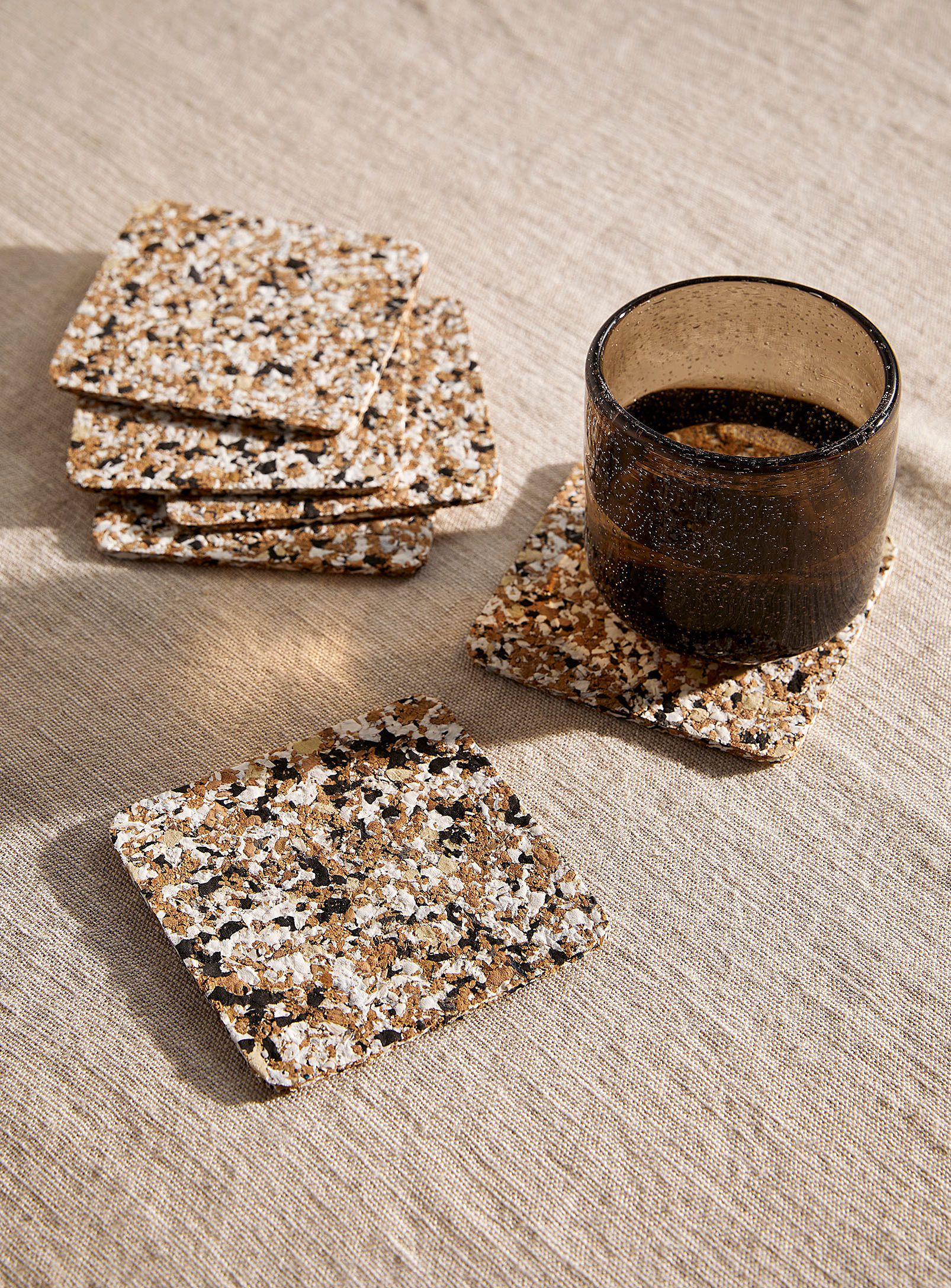 Simons Maison Terrazzo Recycled Cork Coasters Set Of 6 In Black
