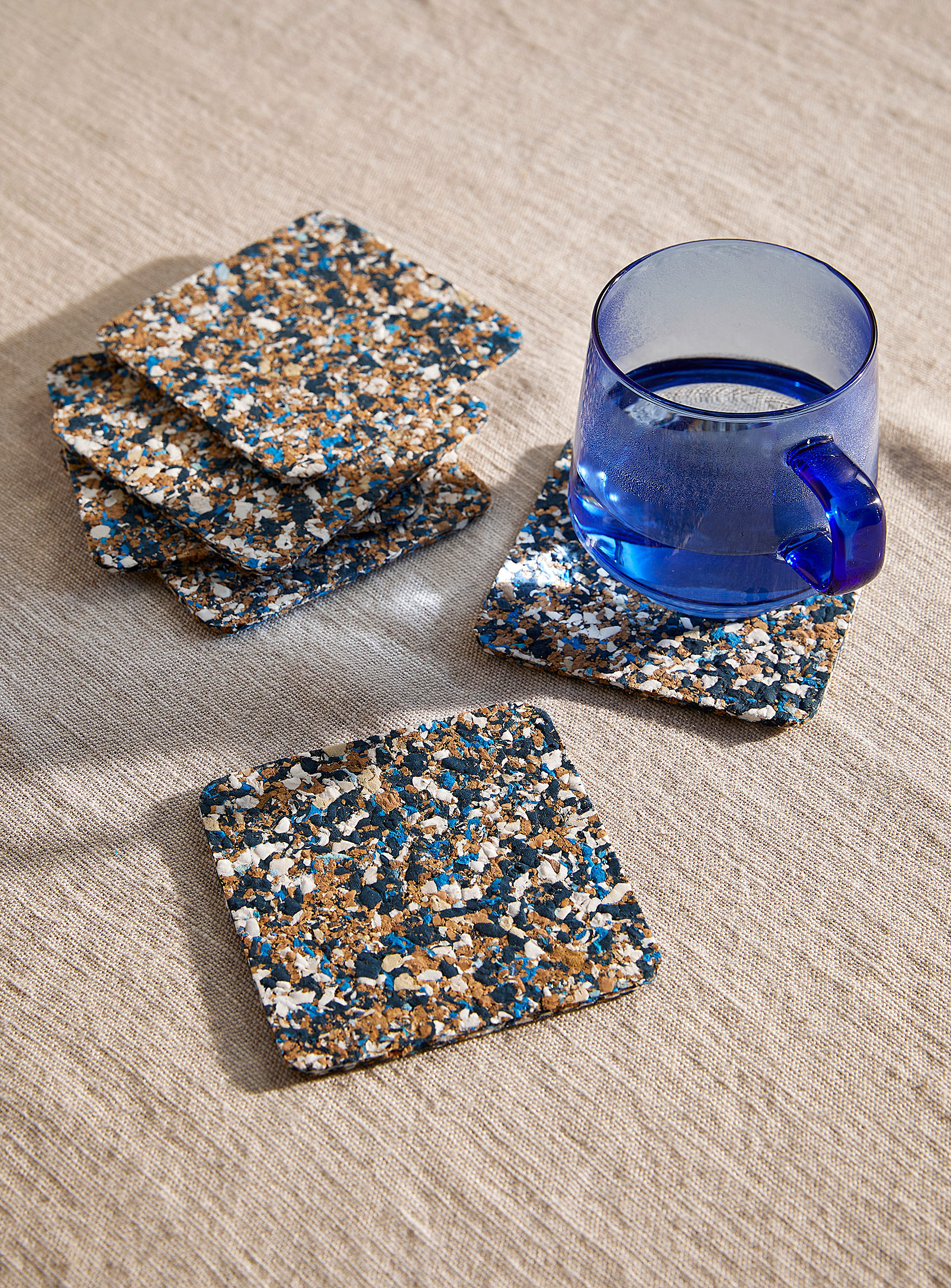 Simons Maison Terrazzo Recycled Cork Coasters Set Of 6 In Blue