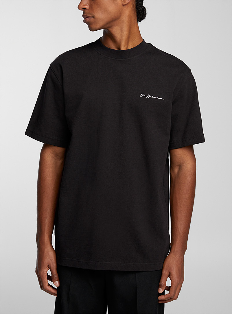 Han Kjøbenhavn Black Embroidered signature organic cotton T-shirt for men