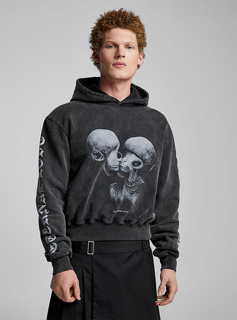 Han Kjøbenhavn Black Aliens Kissing hooded sweatshirt for men