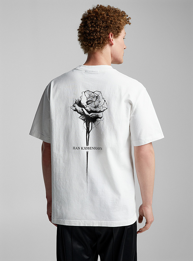 Han Kjøbenhavn White Hand-drawn rose T-shirt for men