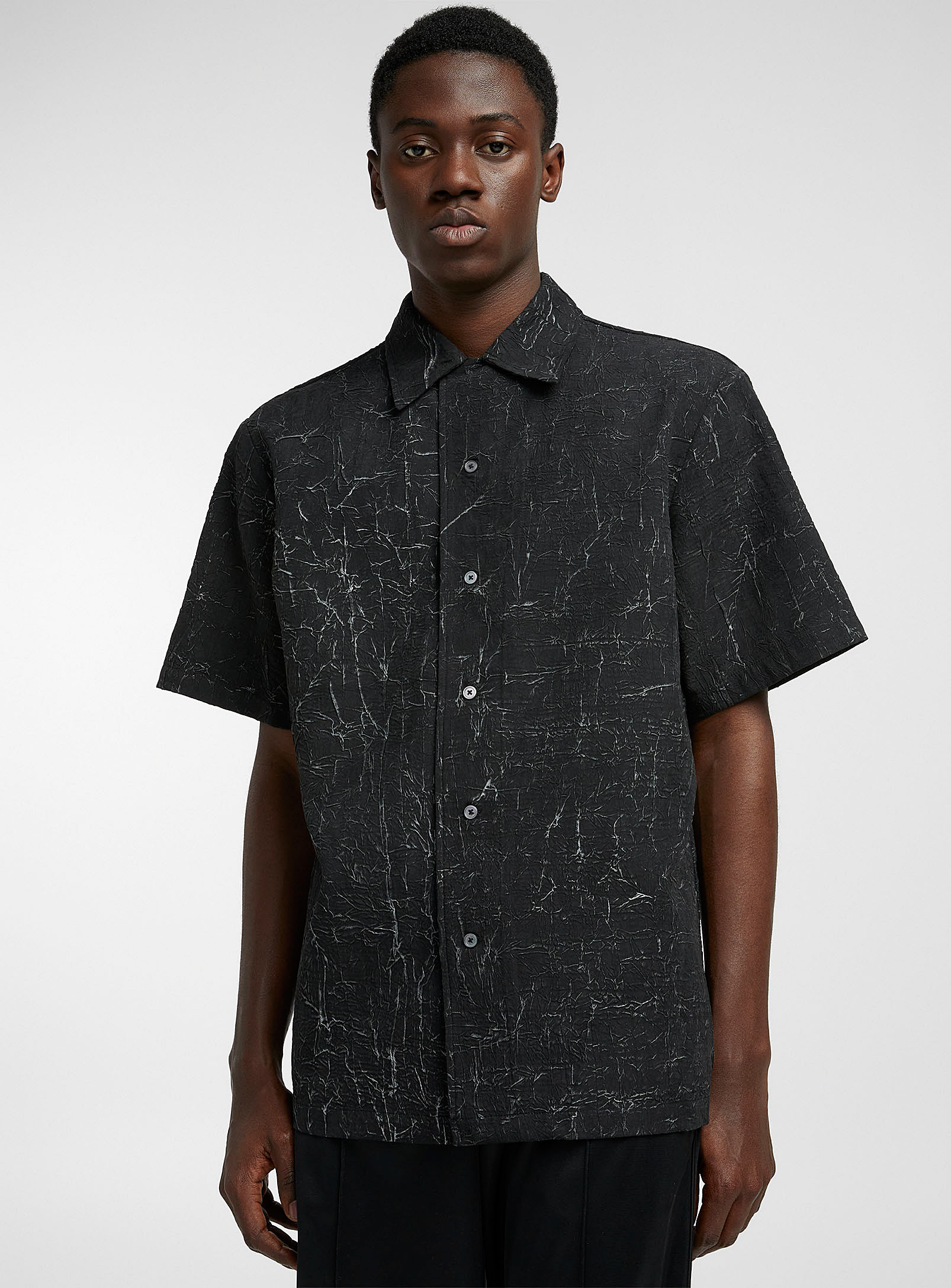 Han Kjobenhavn Wrinkled Texture Bowling Shirt In Black