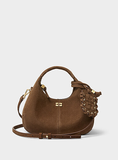 Small chocolate brown recycled suede bag
