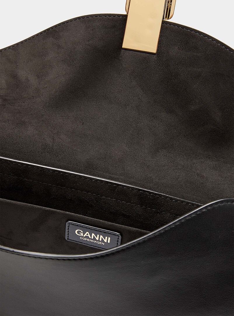 Ganni Black Kat grained leather shoulder bag for women
