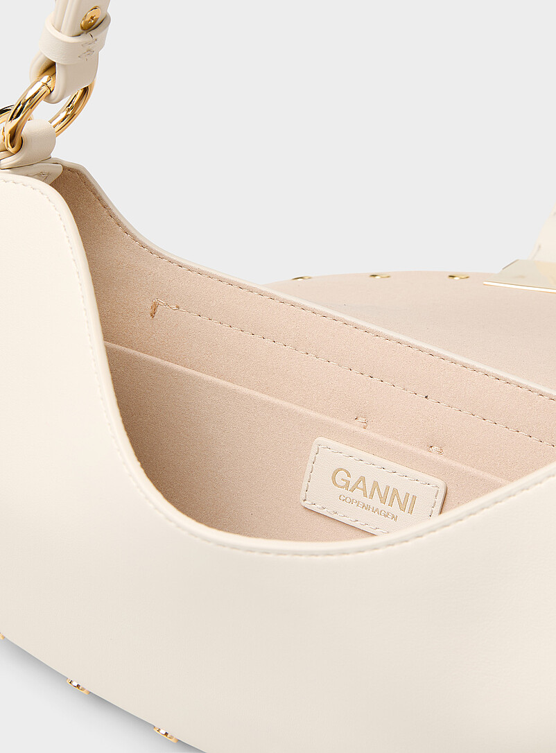 Ganni White Kat studded leather shoulder bag for women