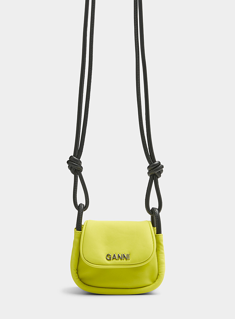 Ganni Lime Green Knotted shoulder strap neon flap mini-bag for women