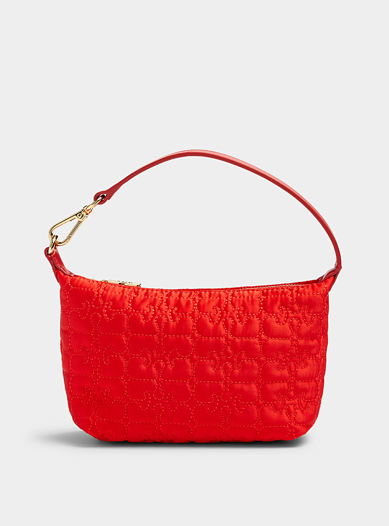 Ganni Bright Red Embroidered logo small satiny bag for women