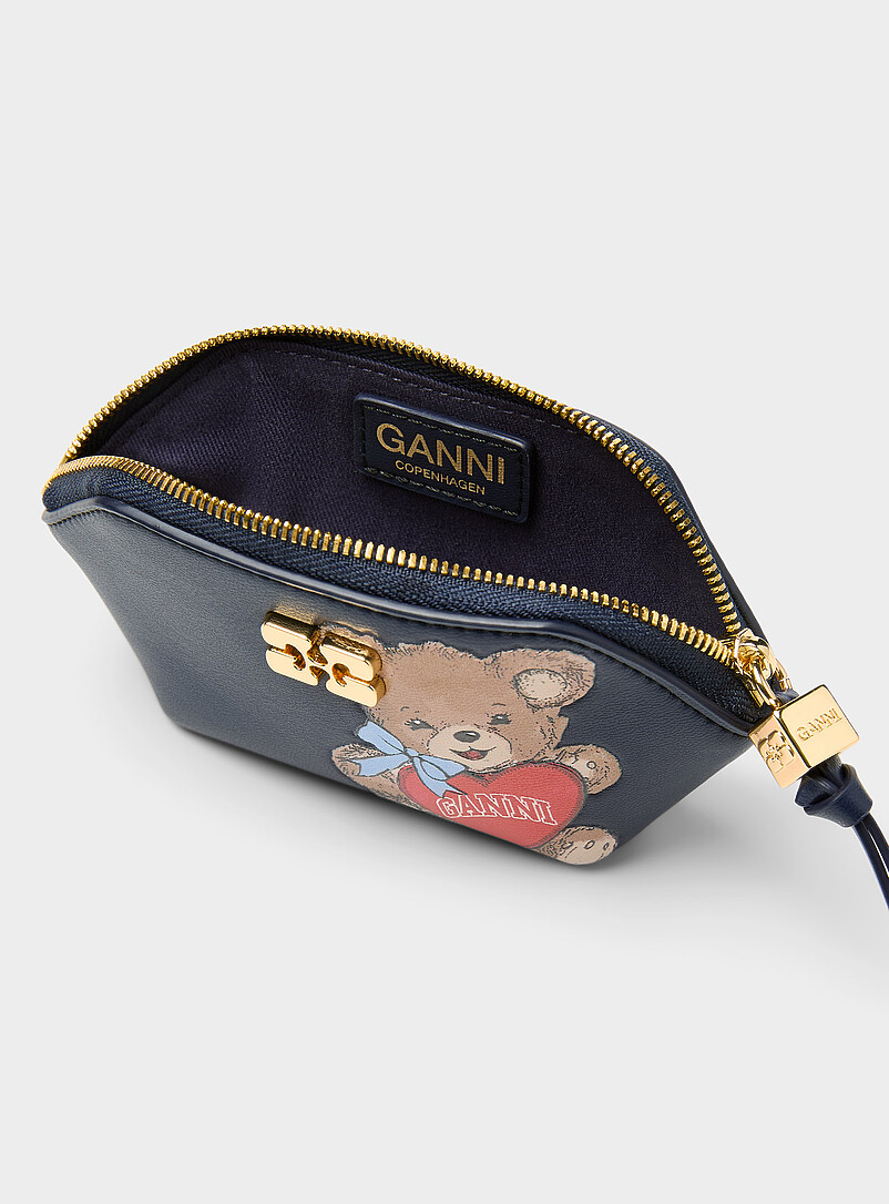 Ganni Patterned Black Bou teddy zippered coin purse for women