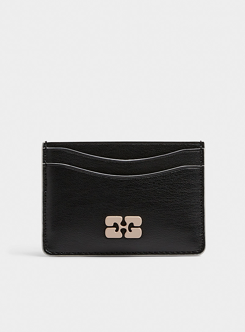Ganni Black Bou signature recycled leather card holder for women