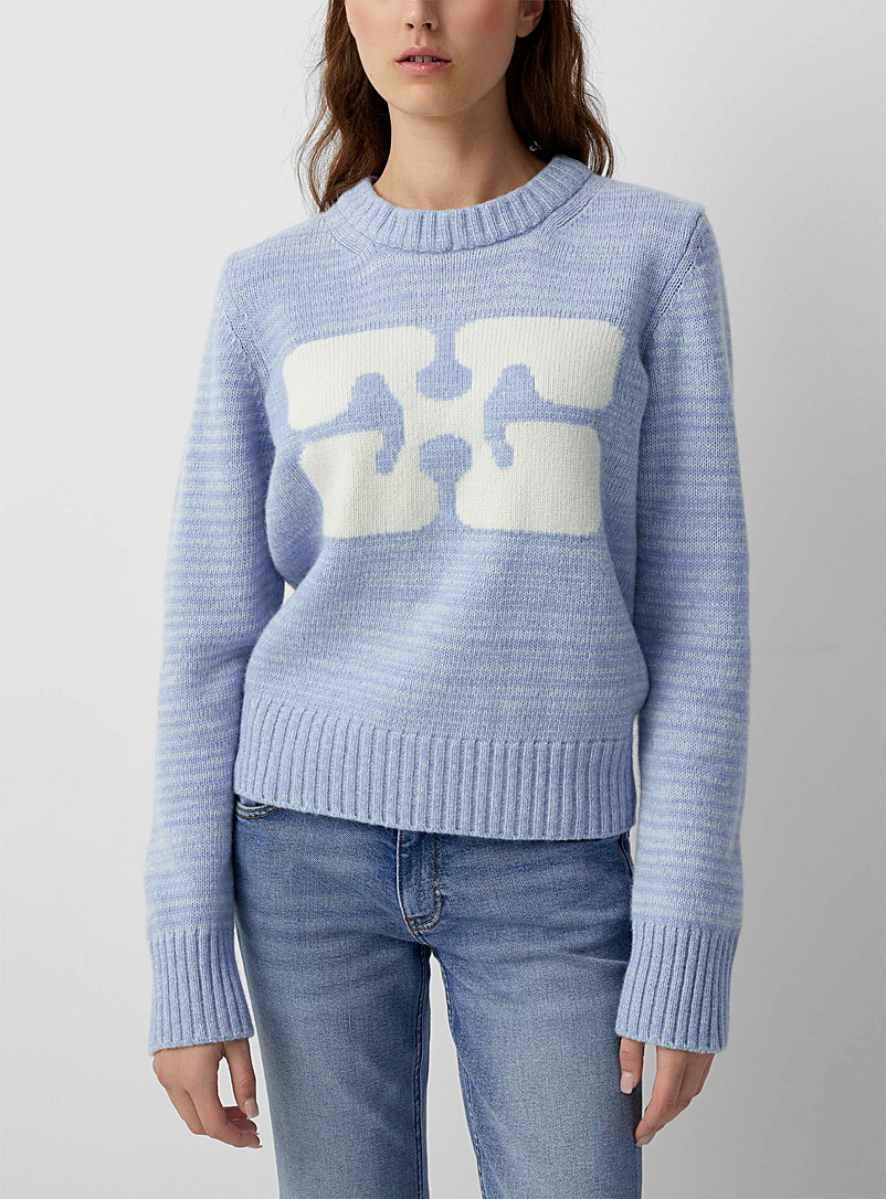 Ganni Baby Blue Butterfly wool sweater for women