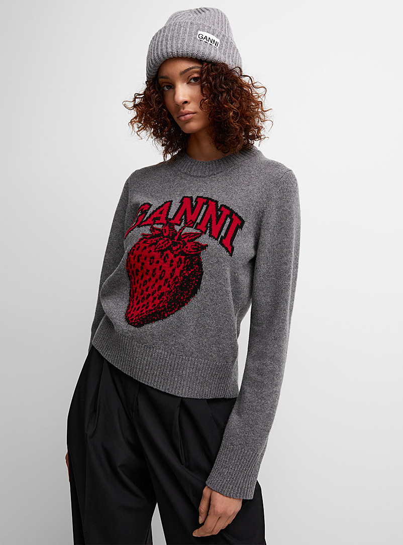 Ganni Slate Grey Signature strawberry sweater for women