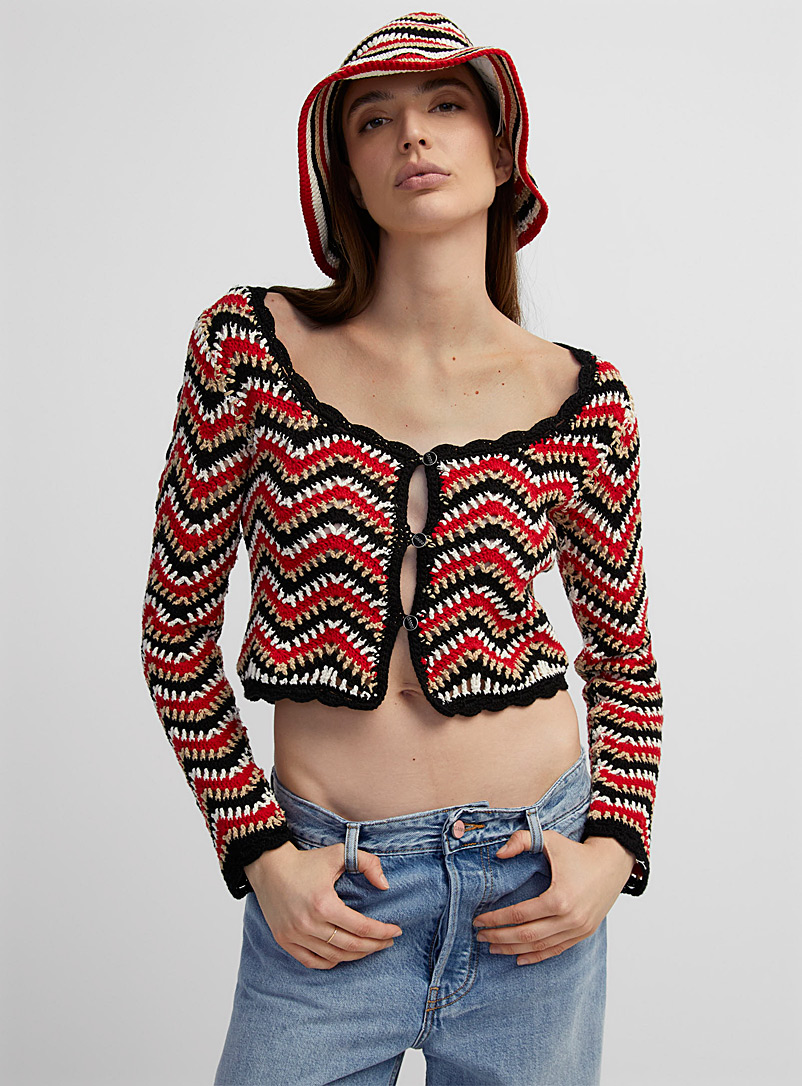 Ganni Red Cropped crocheted cardigan for women