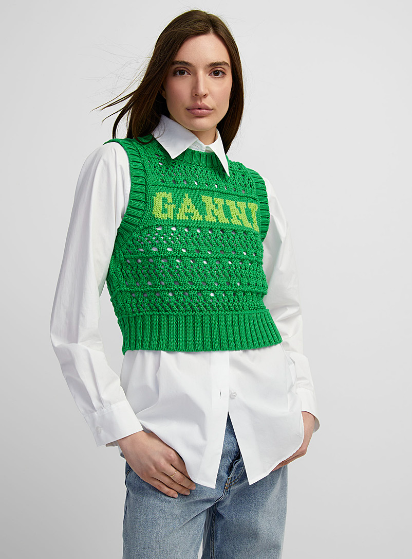 Ganni: La veste en crochet à logo Vert pour femme