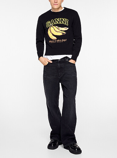 Ganni Black Izey faded black denim wide-leg jean for men