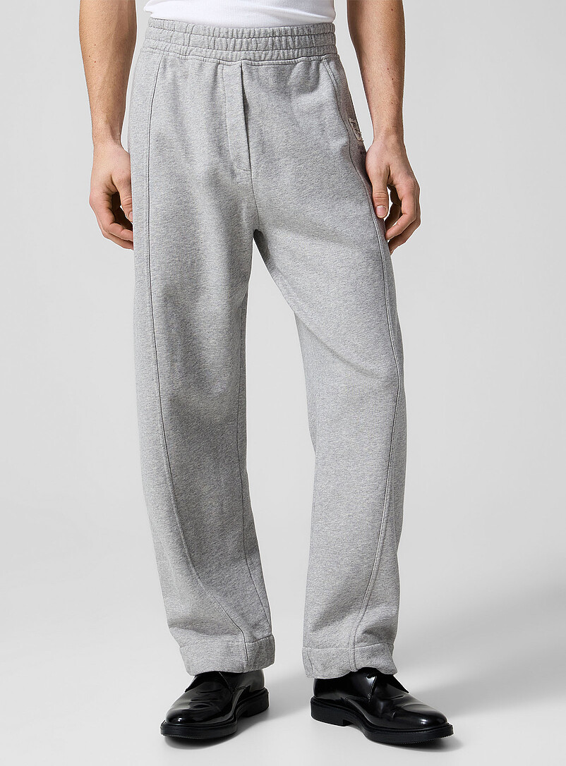 Ganni Grey Frayed logo heathered jogger for men