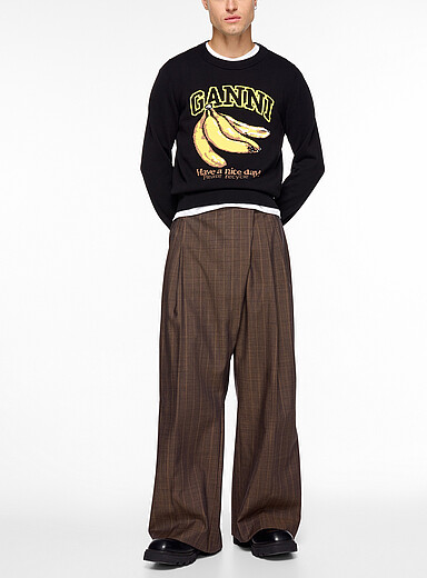 Ganni Brown Wraparound-style striped wide-leg pant for men