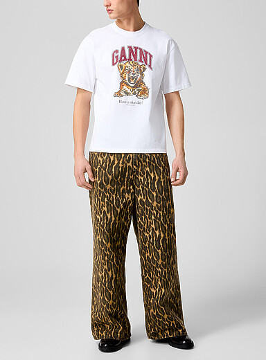 Ganni Patterned Brown Leopard print ultra-wide-leg jean for men