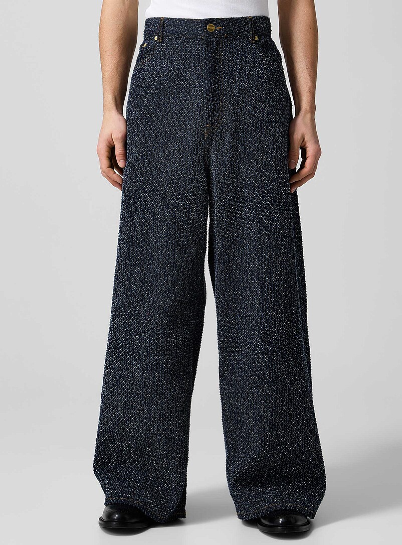 Ganni Blue Ultra-wide-leg faux-tweed denim jean for men