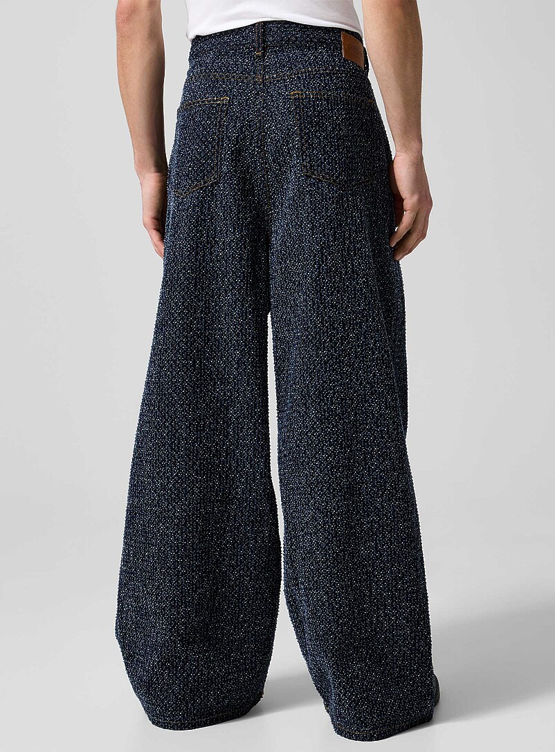 Ganni Blue Ultra-wide-leg faux-tweed denim jean for men