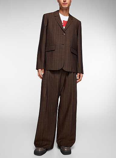 Striped brown pure wool suit jacket