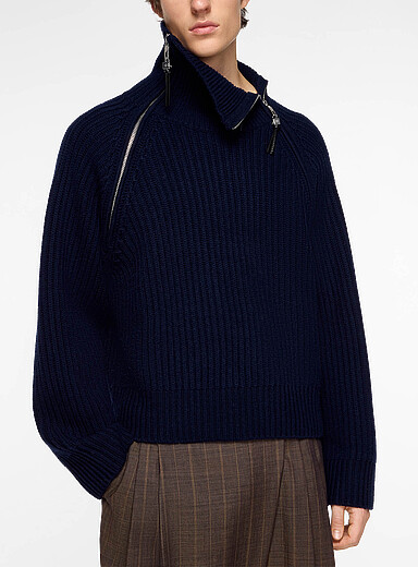 Ganni Navy/Midnight Blue Double zipper mock-neck sweater for men