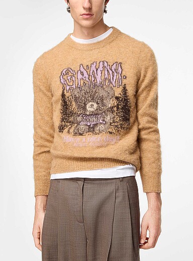 Ganni Honey/Camel Fuzzy forest bear sweater for men