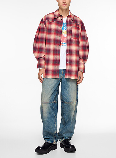 Ganni Burgundy Checkered flannel Western shirt for men