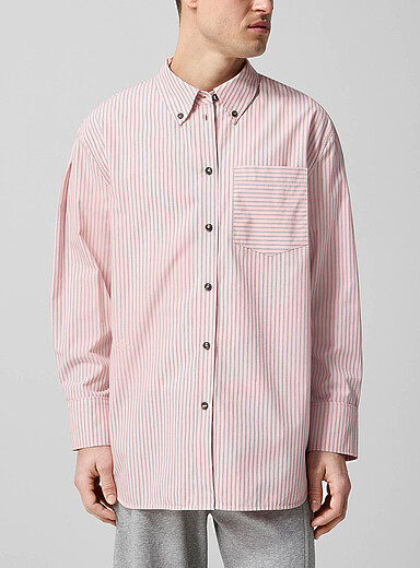Ganni: La chemise rose ample rayures verticales Rose pour homme